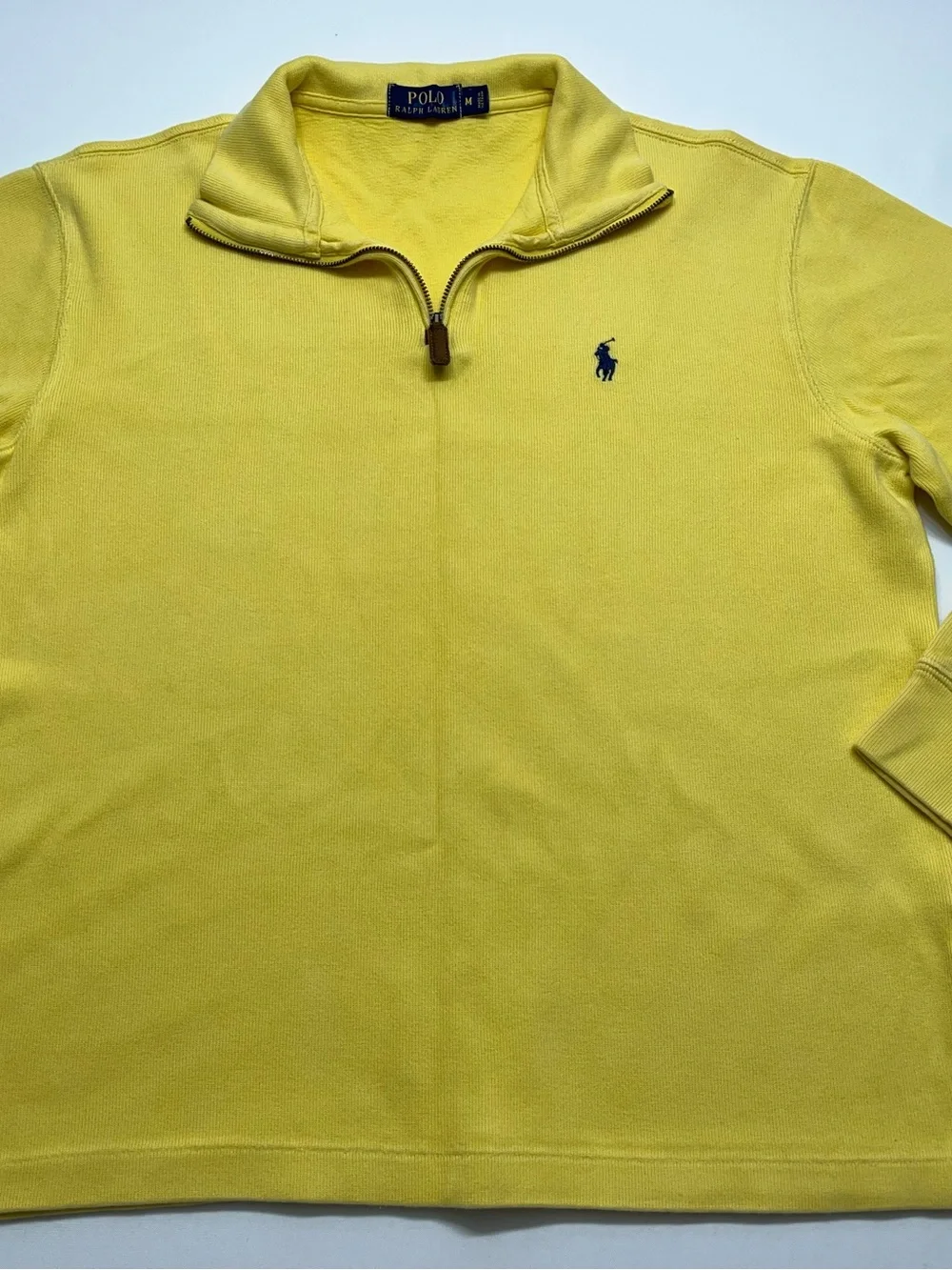 Polo Ralph Lauren 1/4 Sweater Mens Size Medium Yellow Rib Knit Pullover